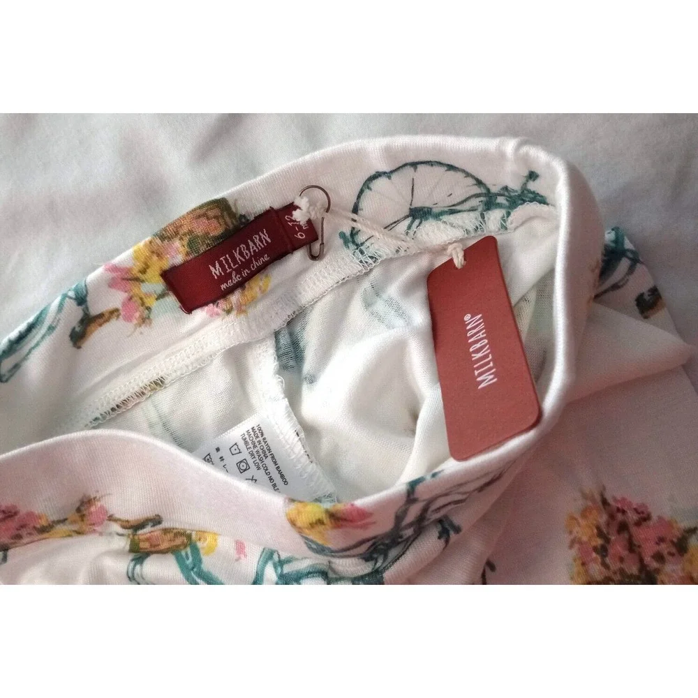 Milkbarn White Bicycle Baby Girl‎ Pants 6 9 12 Mos Rayon From Bamboo Soft Bike